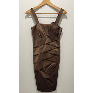 Vintage NW Collection Womens Dress XS Brown Satin Ruffle Cocktail Formal 90s Y2K